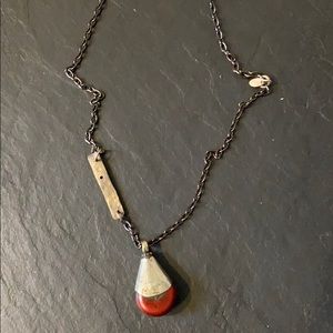 Custom silver/steel necklace with mohagany drop